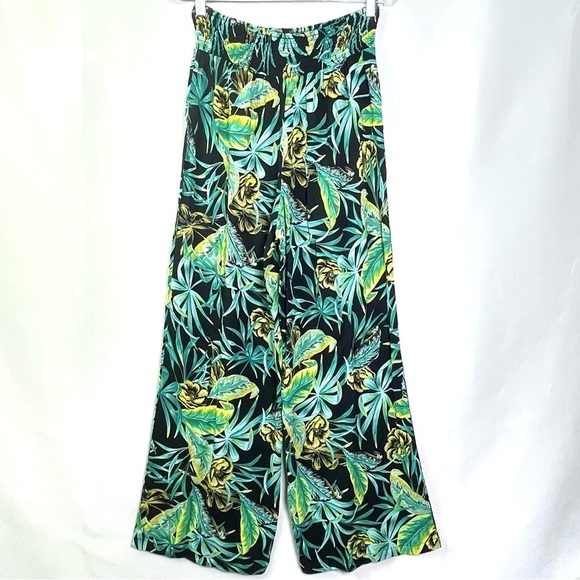 BAR III Floral Printed Black Tie Front Crop Top Long Sleeve Pants Set Sz XL/L - Picture 10 of 13